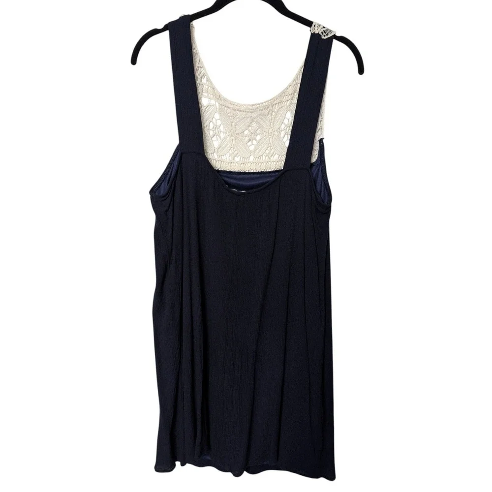 Charlotte Russe Navy Blue Crochet Lace Yoke Mini Dress Sleeveless Boho Shift‎ L